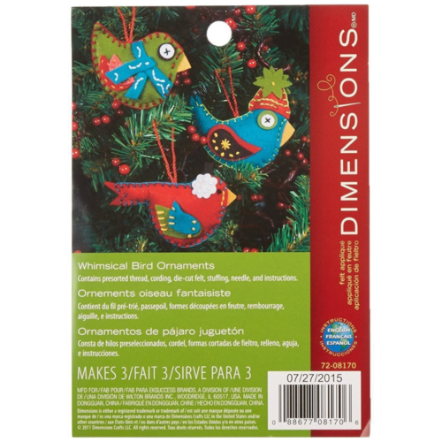 Dimensions Whimsical Birds Christmas Ornaments - Felt Applique